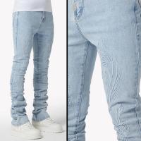 GUAPI AQUA BLUE EMBOSSED FLOWERS DENIM