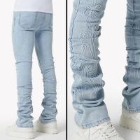 GUAPI AQUA BLUE EMBOSSED FLOWERS DENIM