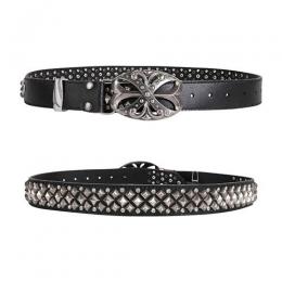 DND4DES STUDDED RHINESTONE CARVED BUCKLE LEATHER BELT