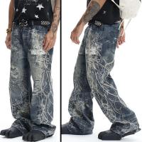 DND4DES SPIDER WEB EMBROIDERY TASSEL HARD WASHED JEAN
