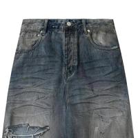 URKOOL DISTRESSED WIDE-LEG BAGGY JEANS V2