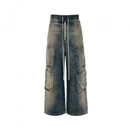 URKOOL DOUBLE DENIM CARGO PANTS - BLUE