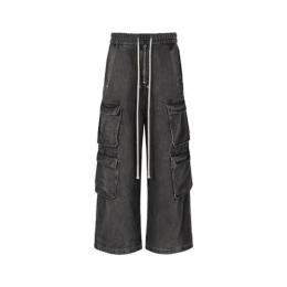 URKOOL DOUBLE DENIM CARGO PANTS - BLACK