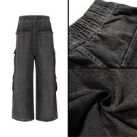 URKOOL DOUBLE DENIM CARGO PANTS - BLACK