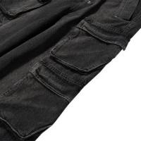 URKOOL DOUBLE DENIM CARGO PANTS - BLACK