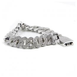 GOLDEN GILT Studded Prong Set Cuban Link Bracelet - Silver
