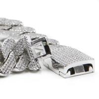 GOLDEN GILT Studded Prong Set Cuban Link Bracelet - Silver