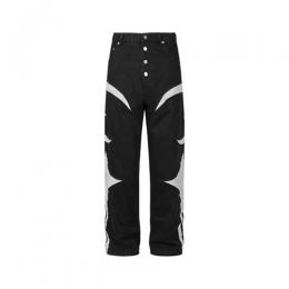 URKOOL LEATHER PATCHWORK JEANS - BLACK