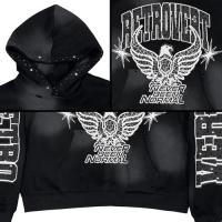RETROVERT RHINESTONE STAR EAGLE HOODIE BLACK