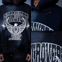 RETROVERT RHINESTONE STAR EAGLE HOODIE BLACK