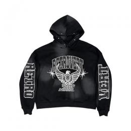 RETROVERT RHINESTONE STAR EAGLE HOODIE BLACK
