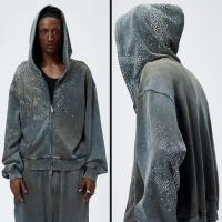 DND4DES DIAMOND DISTRESSED ZIP-UP HOODIE GRAY