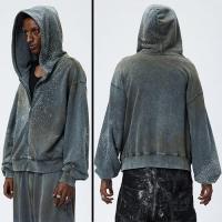 DND4DES DIAMOND DISTRESSED ZIP-UP HOODIE GRAY