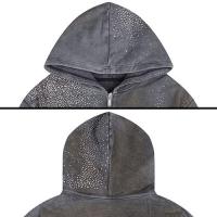 DND4DES DIAMOND DISTRESSED ZIP-UP HOODIE GRAY