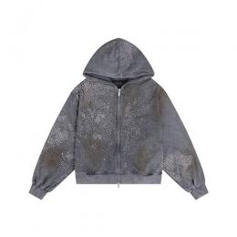 DND4DES DIAMOND DISTRESSED ZIP-UP HOODIE GRAY